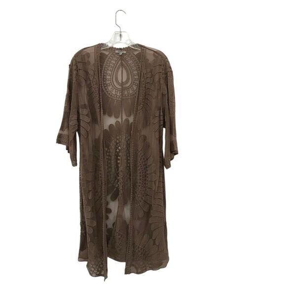 Jodifl Womens Size M/L Kimono Cardigan Brown Crochet Open Front 3/4 Sleeve - Picture 1 of 5